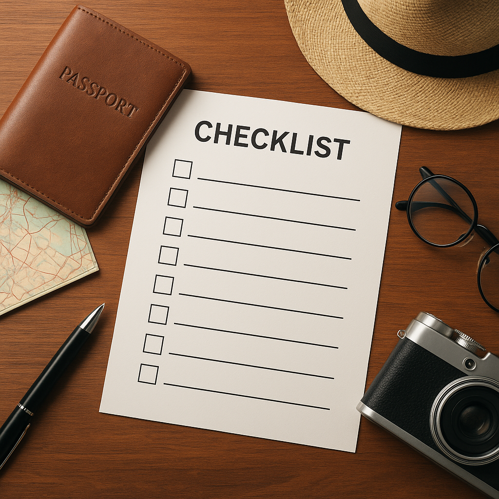 Imagem editorial moderna para checklist per viaggio breve